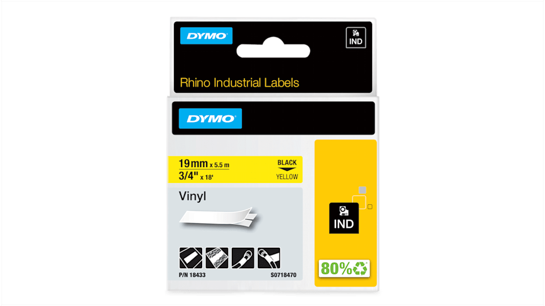 DYMO Rhino Beschriftungsband Schwarz für Rhino 4200, Rhino 5200, Rhino 6000 auf Gelb