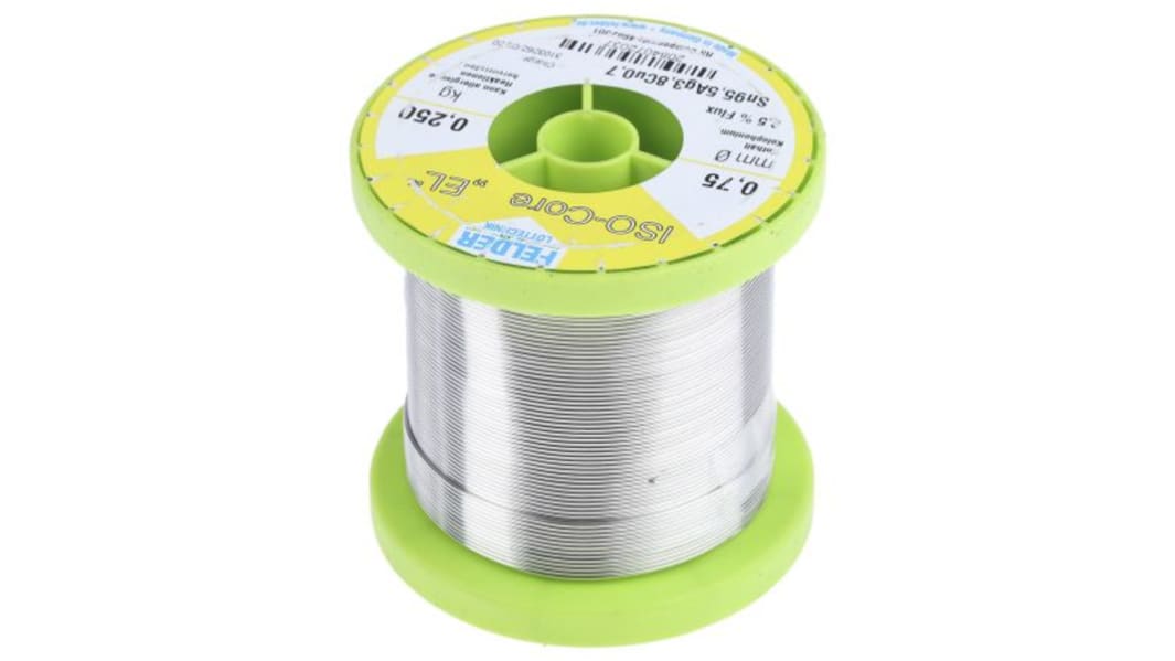 Lega saldante senza piombo Felder Lottechnik, Ø 0.75mm, punto fusione 217°C, 250g