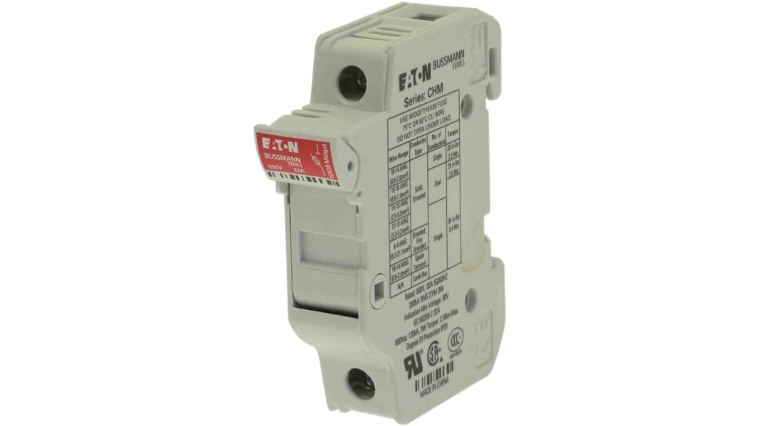 Eaton 32A Rail Mount Fuse Holder for 10 x 38mm Fuse, 1P, 690V ac