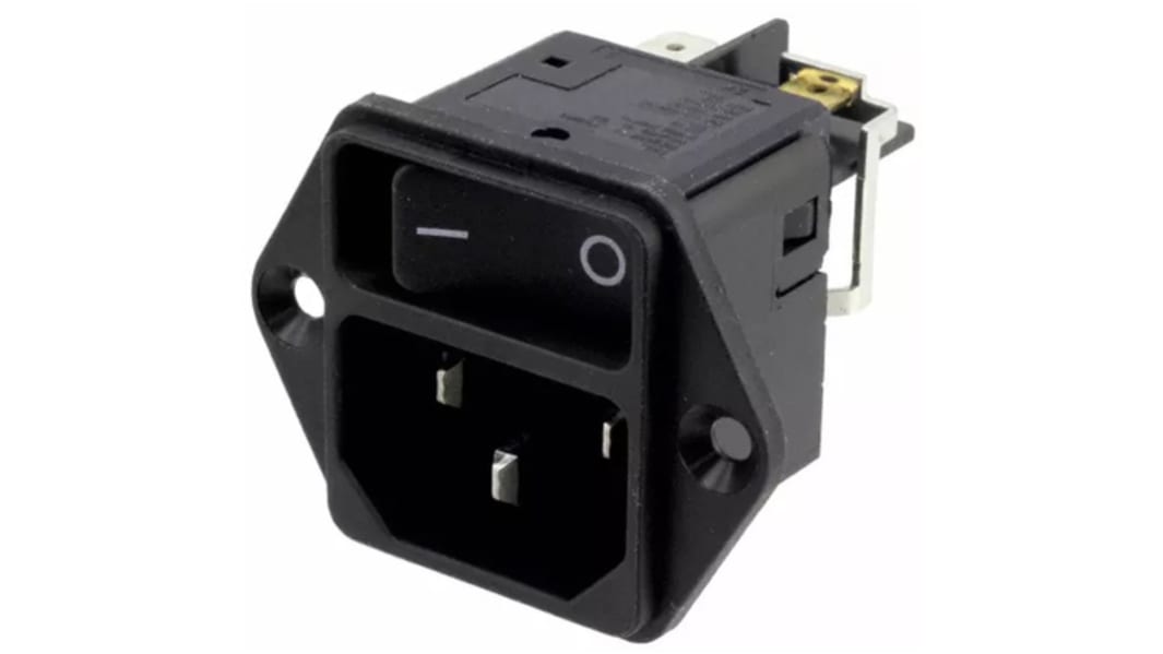 Conector IEC C14 macho Schurter, Recto, Montaje en Panel, 250 V, 12A
