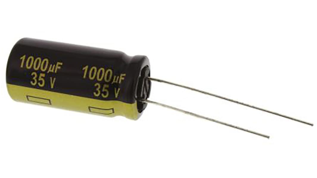 Panasonic FM-A, THT Aluminium-Elektrolyt  Alu Kondensator, Elko 1000μF ±20% / 35V dc, Ø 12.5mm x 25mm x 25mm, bis 105°C