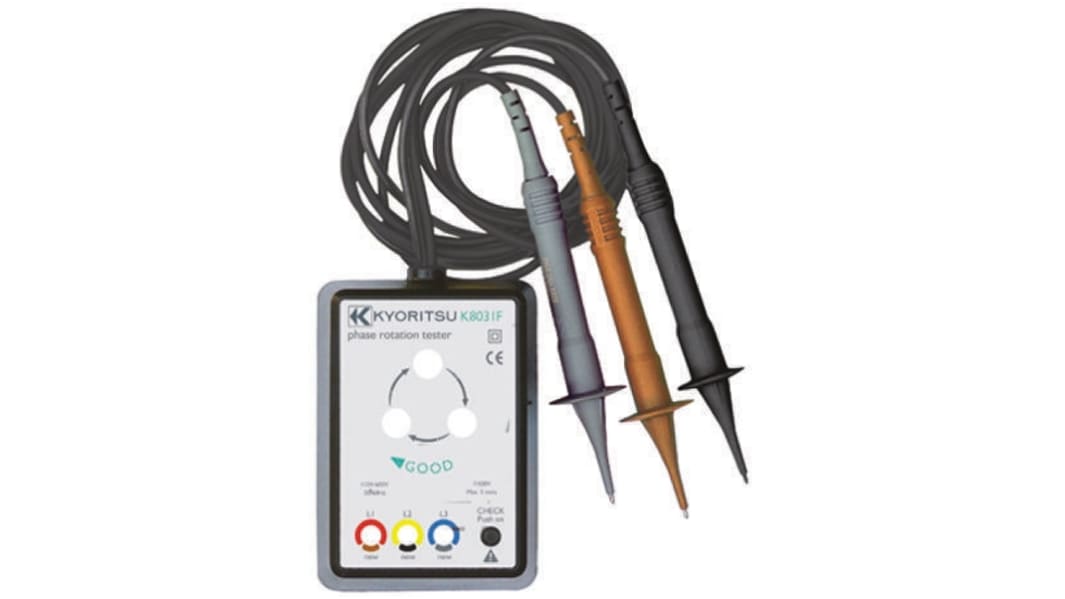 Kyoritsu KEW8031F Drehfeldrichtungsanzeiger mit Testleitung, 600V CAT III, DKD/DAkkS-kalibriert