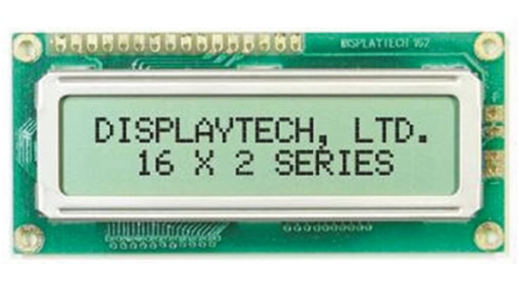 Displaytech Monochrom LCD, Alphanumerisch Zweizeilig, 16 Zeichen, Hintergrund Grün reflektiv