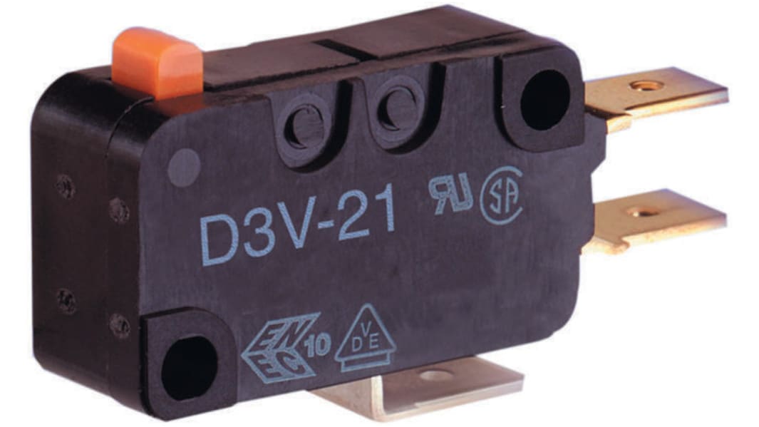 Omron Hinge Lever Micro Switch, Solder, Tab Terminal, 16 A @ 250 V ac, SPDT, IP40