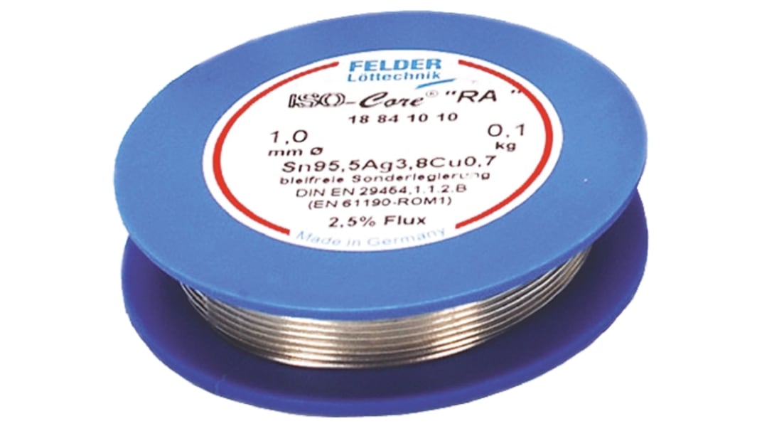 Soudure sans plomb Felder Lottechnik 1mm, 100g, Etain 99.3%, Cuivre 0.7%, fusion à 227°C