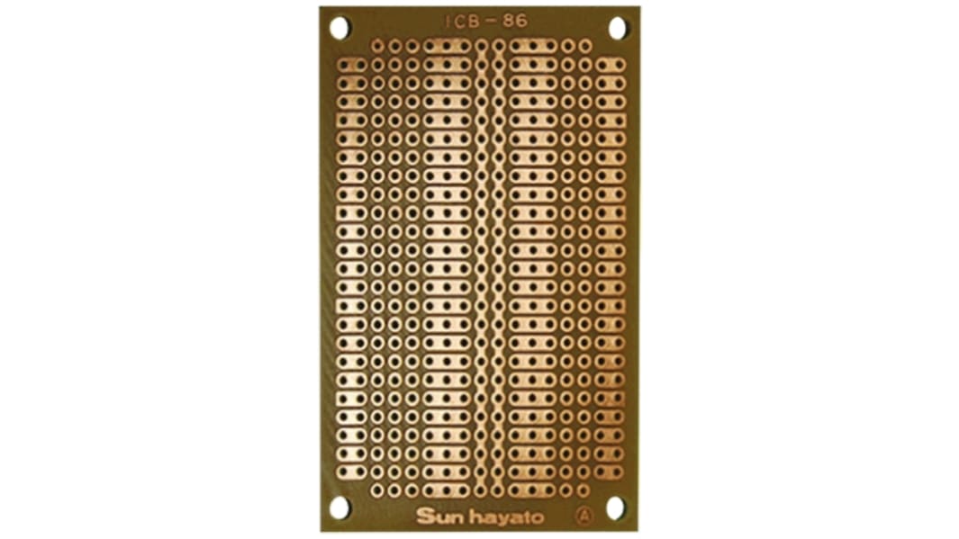 サンハヤト ユニバーサル基板 穴ピッチ：2.54 x 2.54mm, 穴経1mm ICB-86