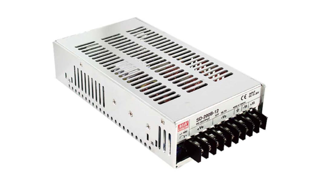 MEAN WELL DC-DC Converter, 12V dc/ 16.7A Output, 72 → 144 V dc Input, 200W, Chassis Mount, +60°C Max Temp -20°C