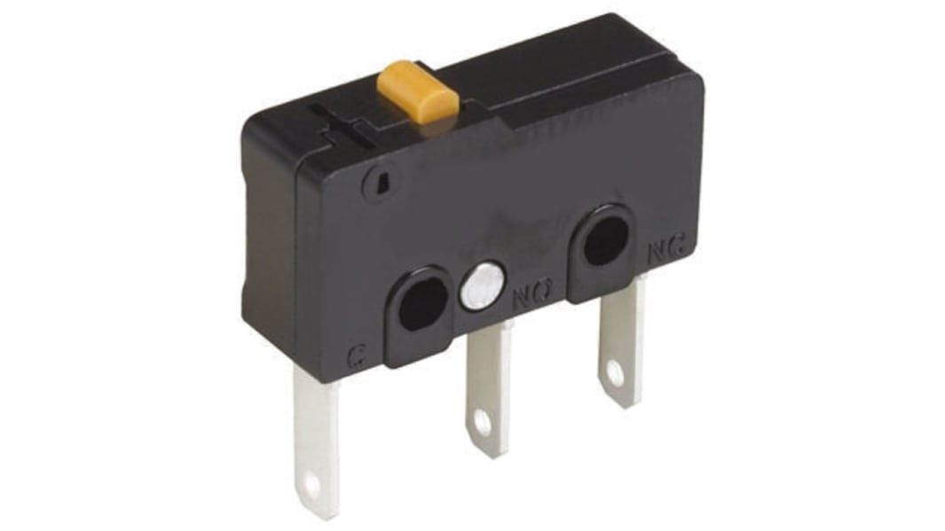 Omron Mikroschalter Stift Stößel-Betätiger Flachstecker, 5 A @ 125 V ac, SPDT IP 40 1,47 N -25°C - +85°C