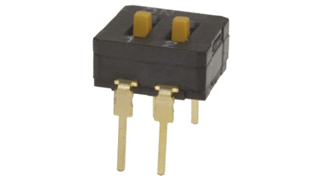 オムロン 2 極 ディップスイッチ, スライド, DPST, 100 mA @ 5 V dc, スルーホール実装