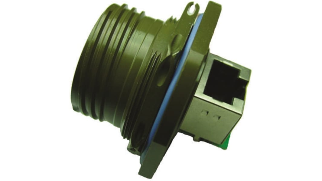 Amphenol Socapex RJFTV Series Female RJ45 Connector, Jam Nut, Cat5e Right Angle 1 Port 8 -Way