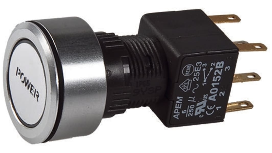Bouton-poussoir, Verrouillable lumineux, LED Rouge, 6 A @ 250 V c.a., Montage panneau