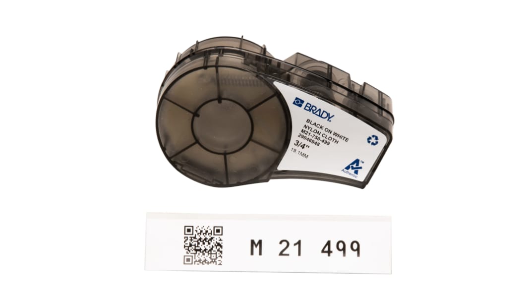 Brady B-499 Black on Black on White Label Printer Tape, 4.88 m Length, 19.05 mm Width