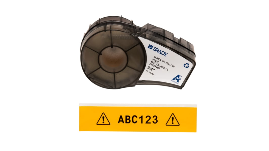 Brady B-595 Black on Black on Yellow Label Printer Tape, 6.4 m Length, 19.05 mm Width