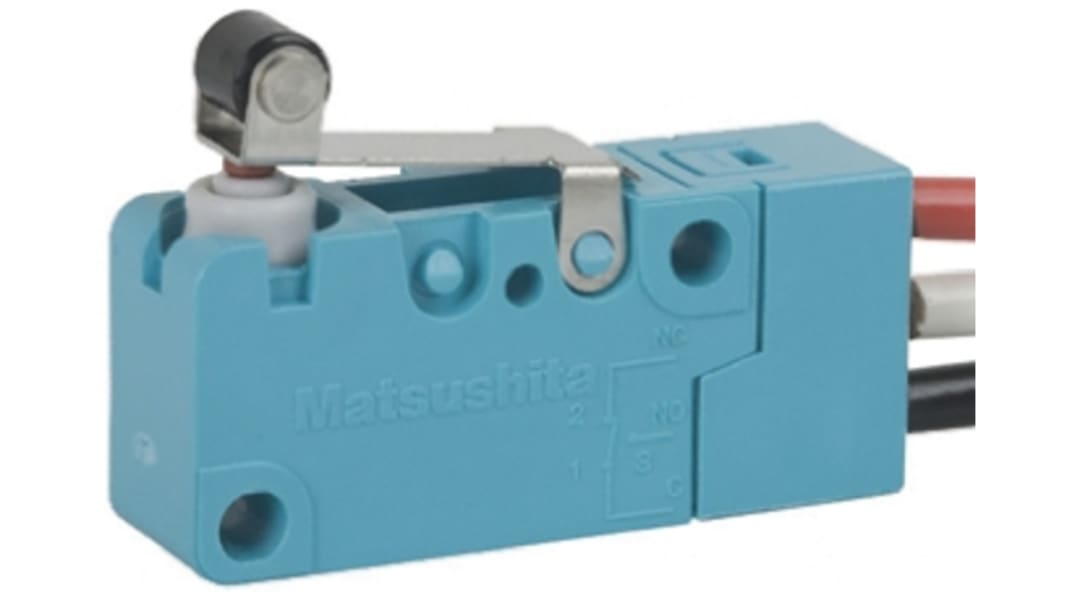 Panasonic Mikroschalter Kurzer Rollenhebel-Betätiger verdrahtet, 3 @ 250 Vac A, 1-poliger Wechsler IP 67 1,08 N -40°C -