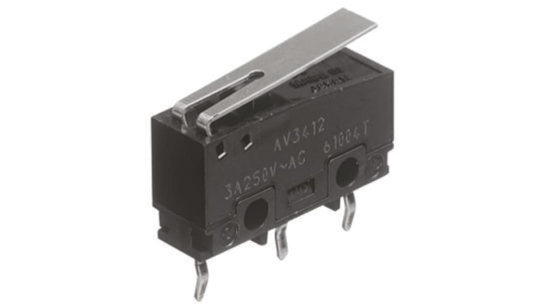 Panasonic Mikrokapcsoló, 100 mA 30 V DC esetén, működtető: Rövid zsanéros kar, SP-CO