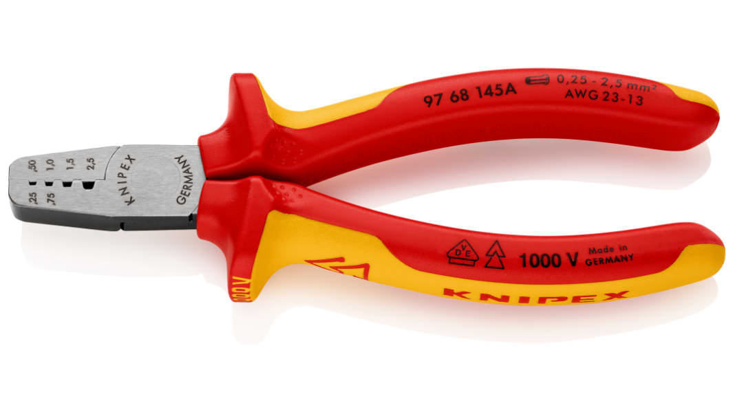 Knipex Hand Crimp Tool for Wire Ferrules, 0.25 → 2.5mm² Wire