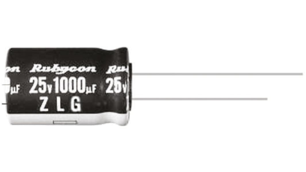 Rubycon ZL, THT Aluminium-Elektrolyt Kondensator 1500μF ±20% / 25V dc, Ø 12.5mm x 25mm, bis 105°C