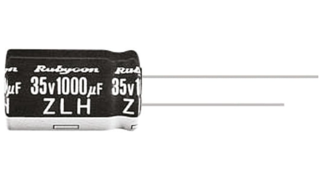 Condensador electrolítico Rubycon serie ZLH, 68μF, ±20%, 25V dc, Radial, Orificio pasante, 5 (Dia.) x 11mm, paso 2mm