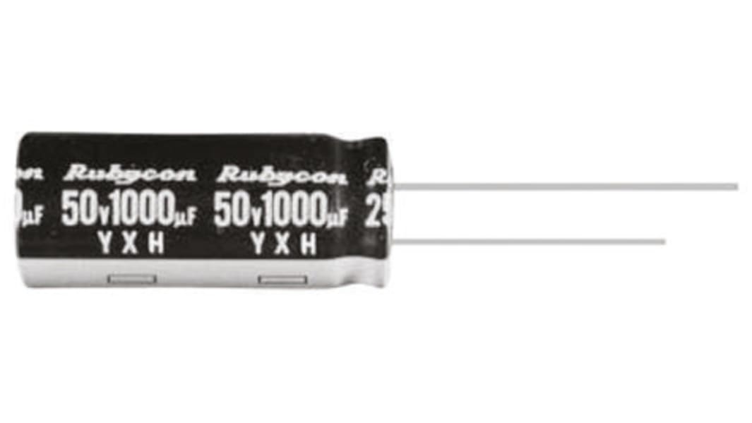 Condensador electrolítico Rubycon serie YXH, 100μF, ±20%, 25V dc, Radial, Orificio pasante, 6.3 (Dia.) x 11mm, paso