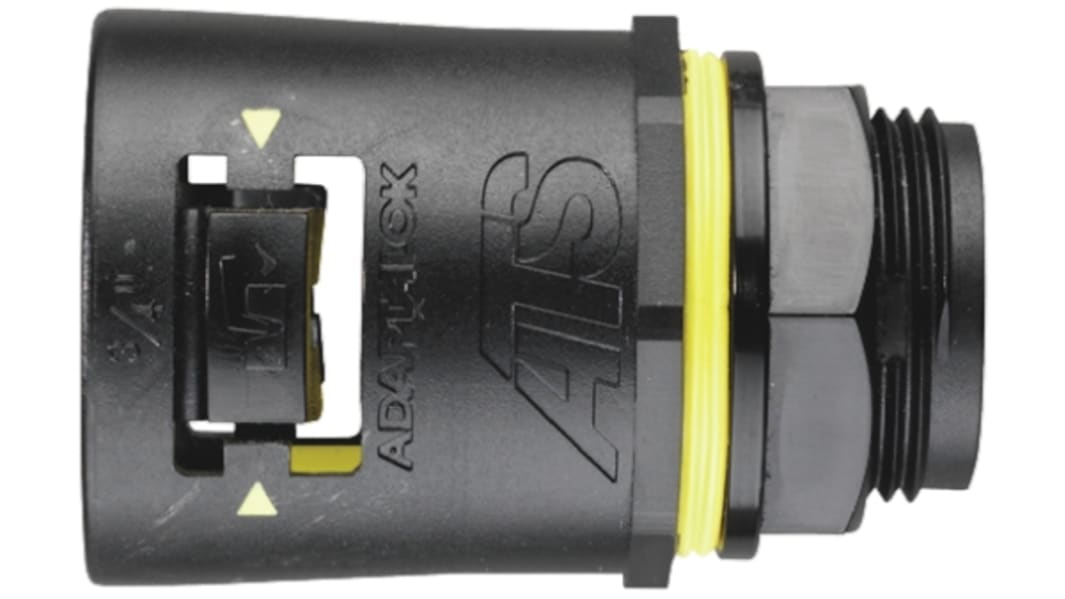 Adaptaflex Straight, Conduit Fitting, 16mm Nominal Size, M16, Nylon 66, Black IP66, IP67, IP68, IP69K rating