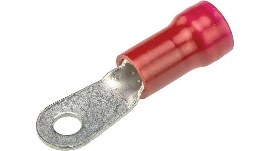 TE Connectivity, PLASTI-GRIP Insulated Ring Terminal, M4 (#8) Stud Size, 6.6mm² to 10.5mm² Wire Size, Red