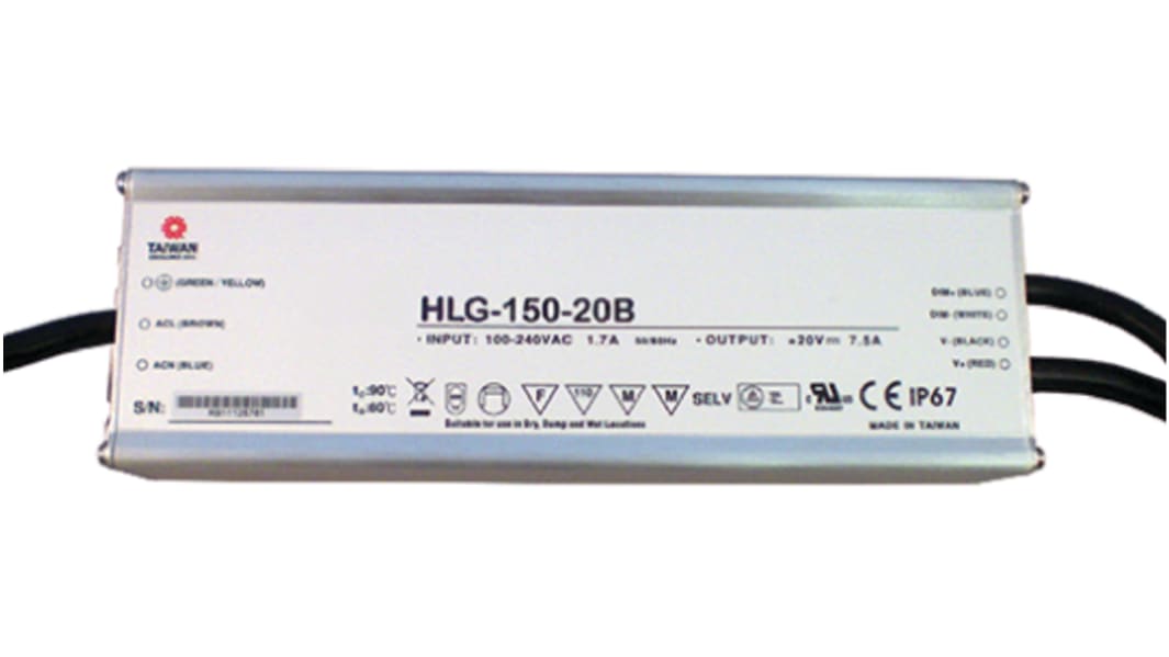 MEAN WELL LED Driver, 48V Output, 153.6W Output, 3.2A Output, Constant Voltage Dimmable