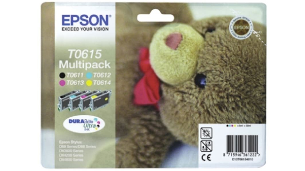 Cartouche d'encre Epson T0615 Noir, Cyan, Magenta, Jaune, pour D68, D88, D88+, DX3800, DX3850, DX4200, DX4250, DX4800,