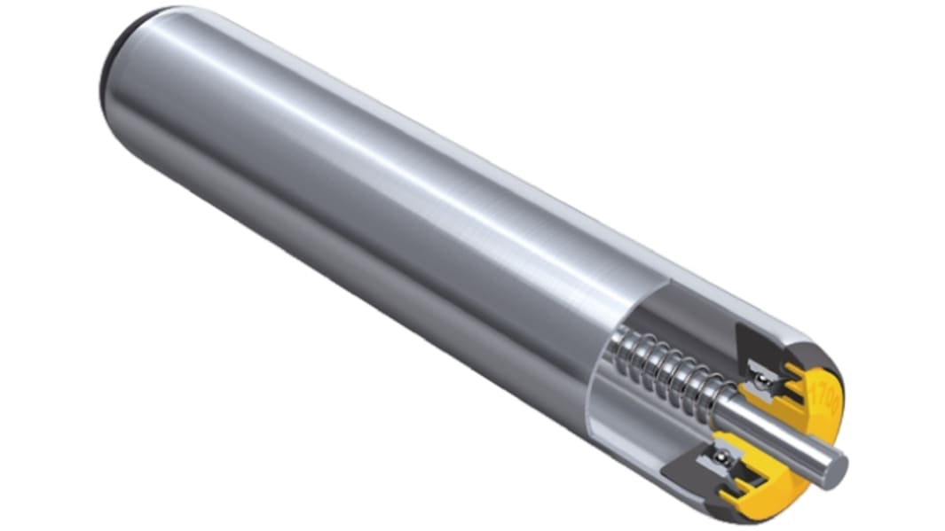 Interroll Hexagonal Conveyor Roller Spring Loaded 50mm Dia. x 550mm L, 3000N Load Capacity, 12mm Spindle, 582mm Overall