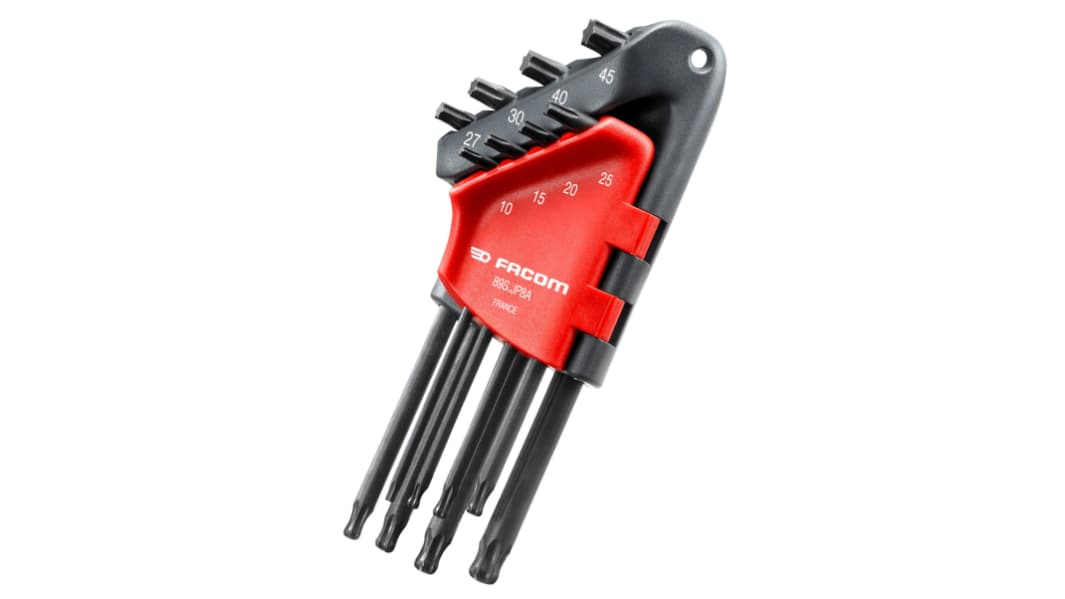 Facom 8-Piece Torx Key Set, T10 - T15 - T20 - T25 - T27 - T30 - T40 - T45 Size, L Shape, Long Arm