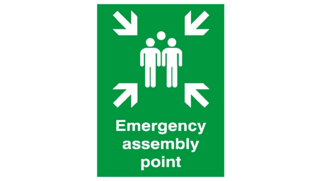 Plastic Fire Safety Sign, Emergency assembly point With English Text Self-Adhesive