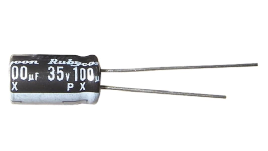 Condensador electrolítico Rubycon serie PX, 47μF, ±20%, 63V dc, Radial, Orificio pasante, 6.3 x 11mm, paso 2.5mm
