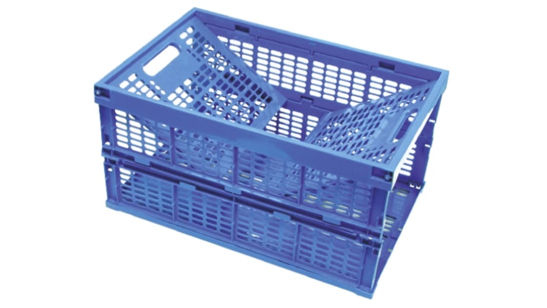RS PRO 60L Blue PP Large Folding Crate, 290mm x 575mm x 380mm