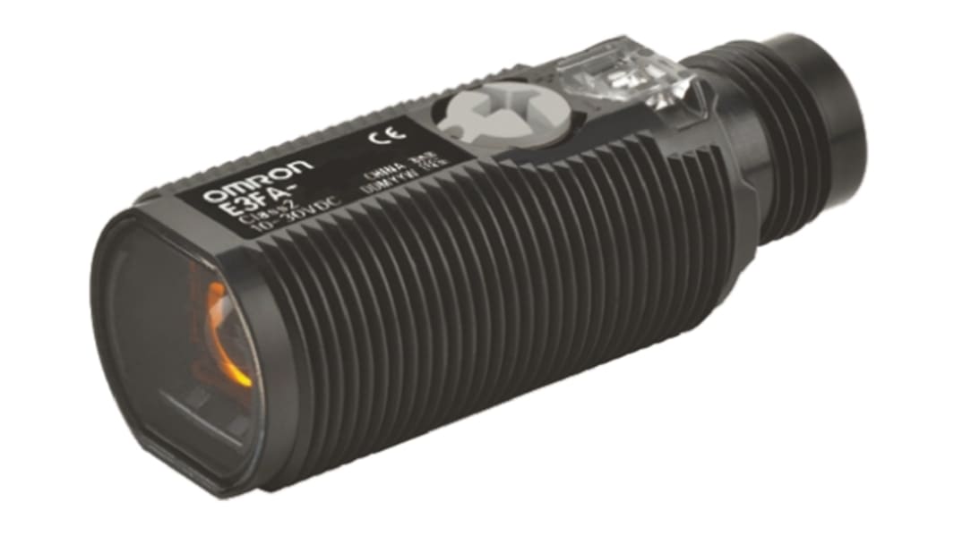 Omron E3F zylindrisch Optischer Sensor, Durchgangsstrahl, Bereich 20 m, NPN Ausgang, 4-poliger M12-Steckverbinder,