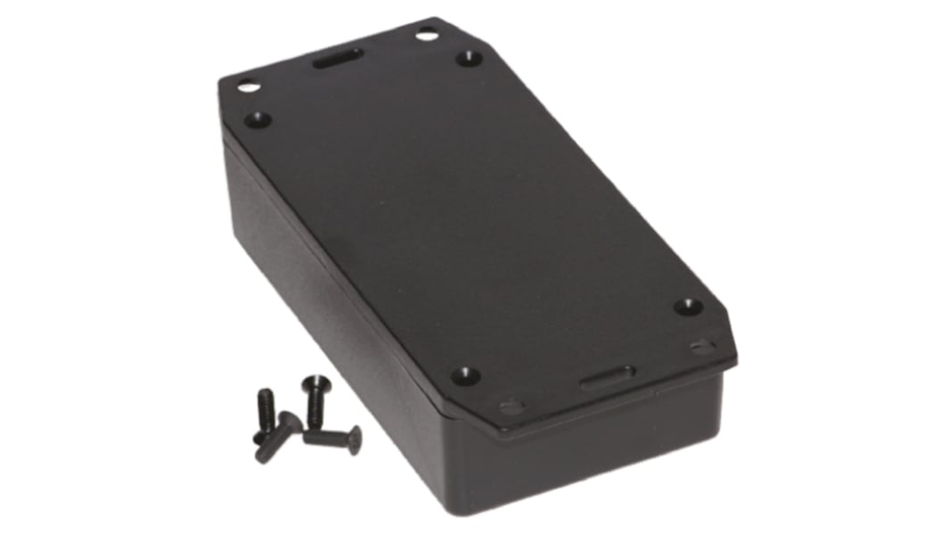 Hammond 1591 Series Black Flame Retardant ABS Enclosure, IP54, Flanged, Black Lid, 112 x 64 x 28mm