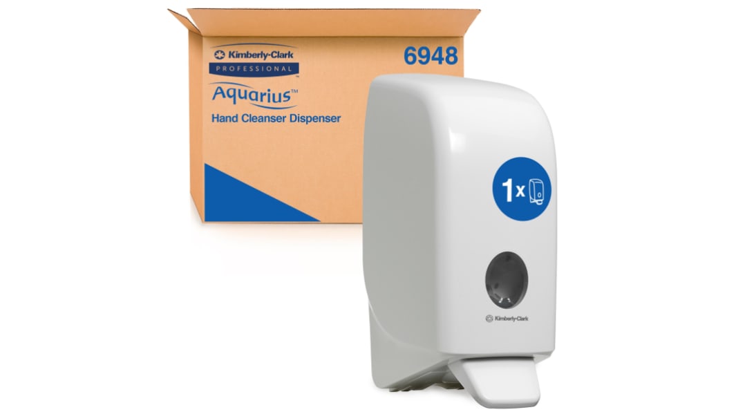 Kimberly Clark Seifenspender für 1L, Kunststoff Aquarius, Kimcare, Kleenex Patronen, Aquarius, Weiß, L 257mm, B 129mm,