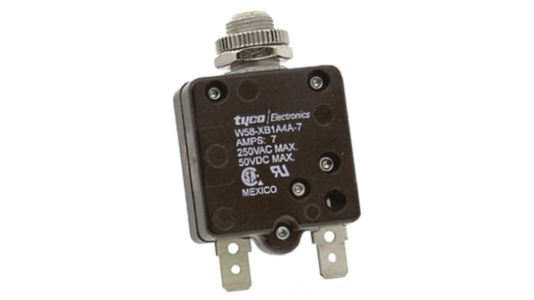 TE Connectivity Thermal Circuit Breaker - W58  Single Pole 50 V dc, 250V ac Voltage Rating, 7A Current Rating