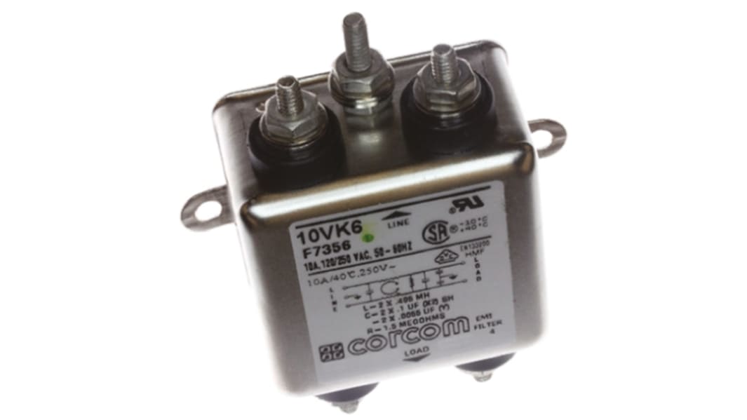 TE Connectivity, Corcom K 10A 250 V ac 50/60Hz, Flange Mount RFI Filter, Single Phase