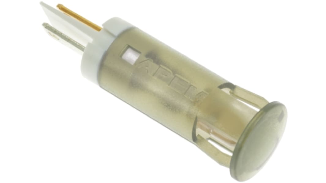 APEM White Panel Mount Indicator, 220V ac, 10mm Mounting Hole Size, Faston, Solder Lug Termination
