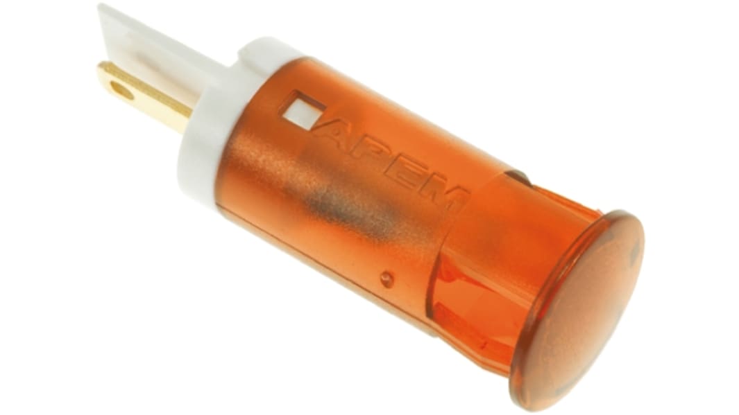 Apem Orange Panel Mount Indicator, 220V ac, 12mm Mounting Hole Size, Faston, Solder Lug Termination