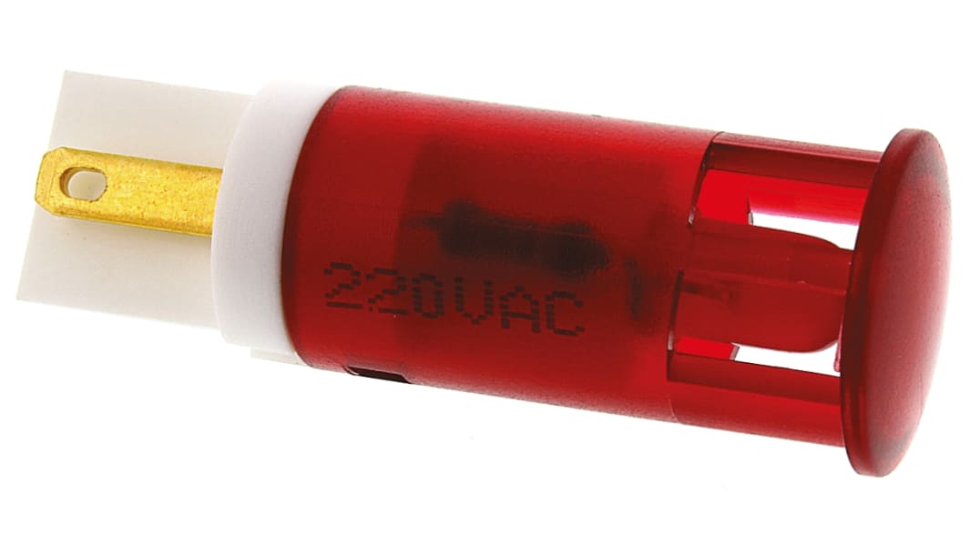 Apem Red Panel Mount Indicator, 220V ac, 12mm Mounting Hole Size, Faston, Solder Lug Termination