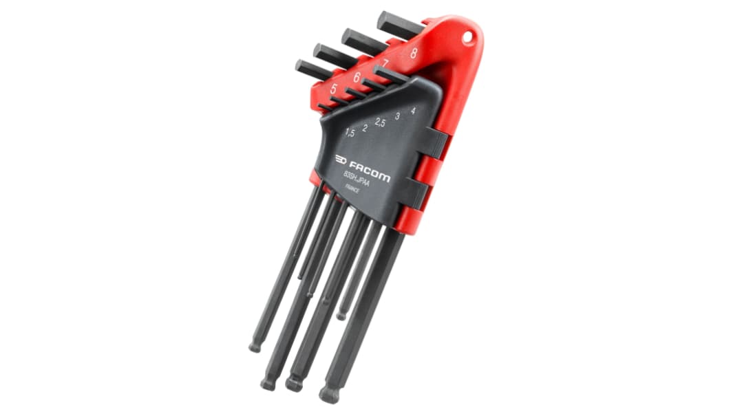 Facom 9 piece L Shape Metric Hex Key Set, 1.5 - 2 - 2.5 - 3 - 4 - 5 - 6 - 7 - 8mm
