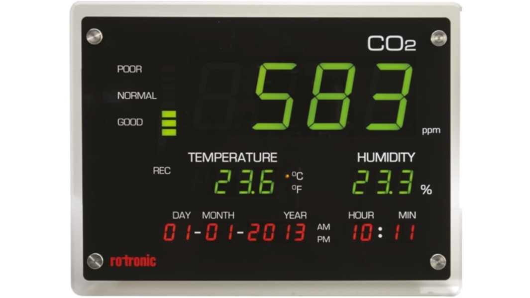 Registrador de datos Rotronic Instruments CO2-DISPLAY, para CO2, humedad, temperatura, con alarma, display LCD,