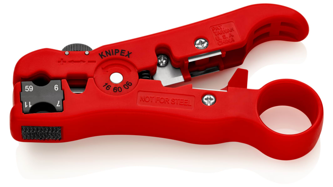 Knipex 16 60 06 SB Abisolierwerkzeug für Koaxial- und Datenkabel, Koaxialkabel, Datenkabel RG59, 6, 7, 11, 125 mm