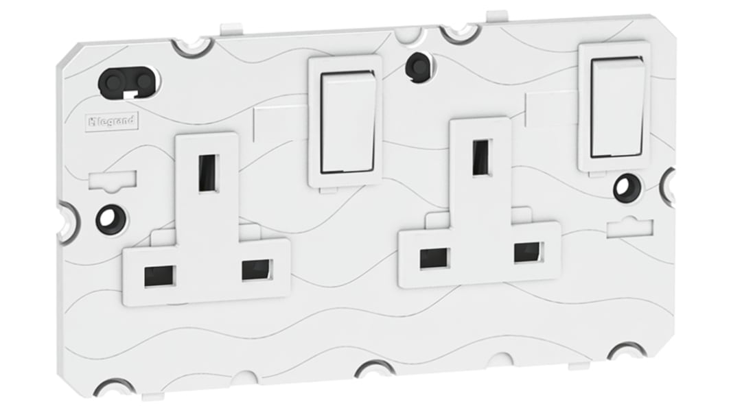 Toma eléctrica Legrand, Blanco, 2 Módulos, Plástico, con interruptor Interior, 13A, IP20 230 V