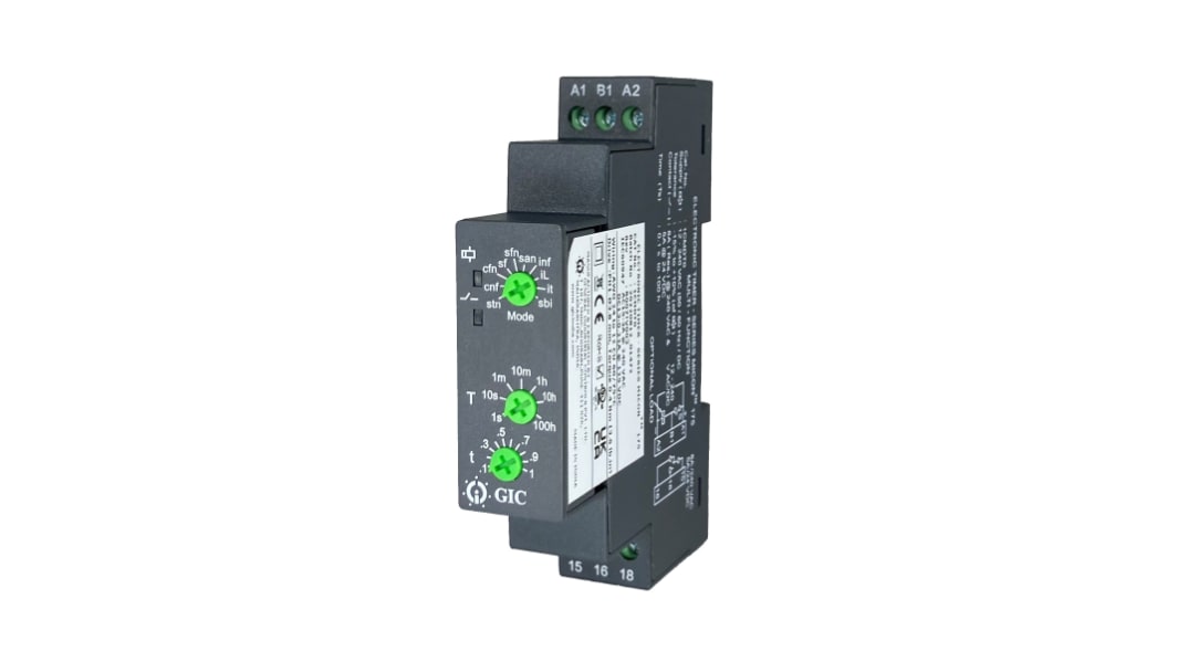 GIC DIN Rail Mount Timer Relay, 12 → 240V ac/dc, 1-Contact, 0.1 s → 100h, SPDT