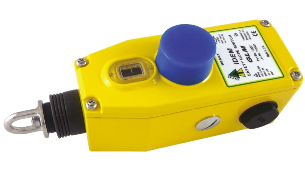 Interruptor por tirón de cable IDEM GLM, Guardian Line, 2,5A, IP67, para cable hasta 50m