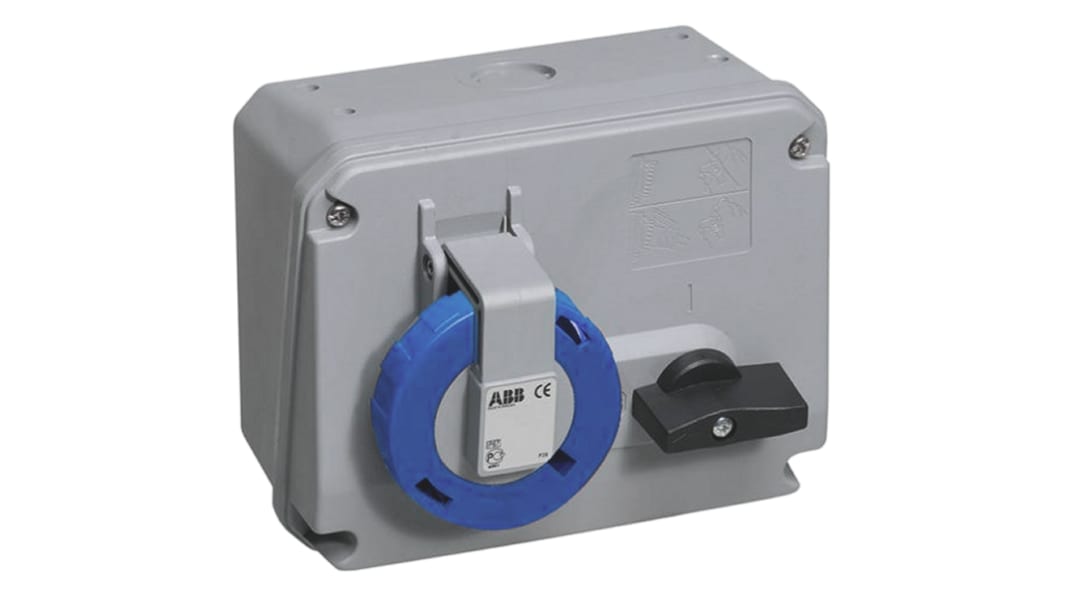 Amphenol Industrial Horizontal Switchable IP67 Industrial Interlock Socket 2P+E, 32A, 200 → 250 V