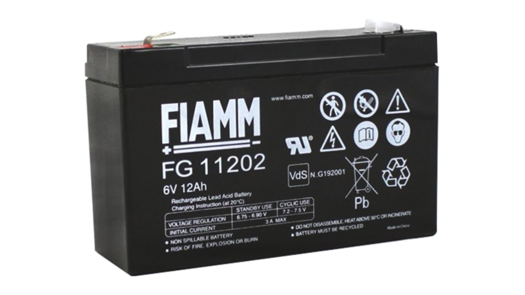 Fiamm 6V Faston F2 Sealed Lead Acid Battery, 12Ah