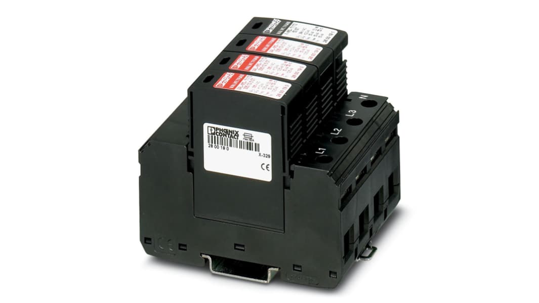 Phoenix Contact, VAL-MS-T1/T2 335/12.5/3+1 Lightning / Surge Arrester 335 V ac Maximum Voltage Rating 50kA Maximum