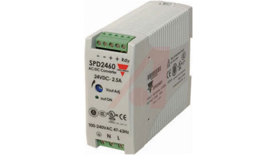 Carlo Gavazzi SPD Switched Mode DIN Rail Power Supply, 85 → 264 V ac / 90 → 375V dc ac, dc Input, 24V dc